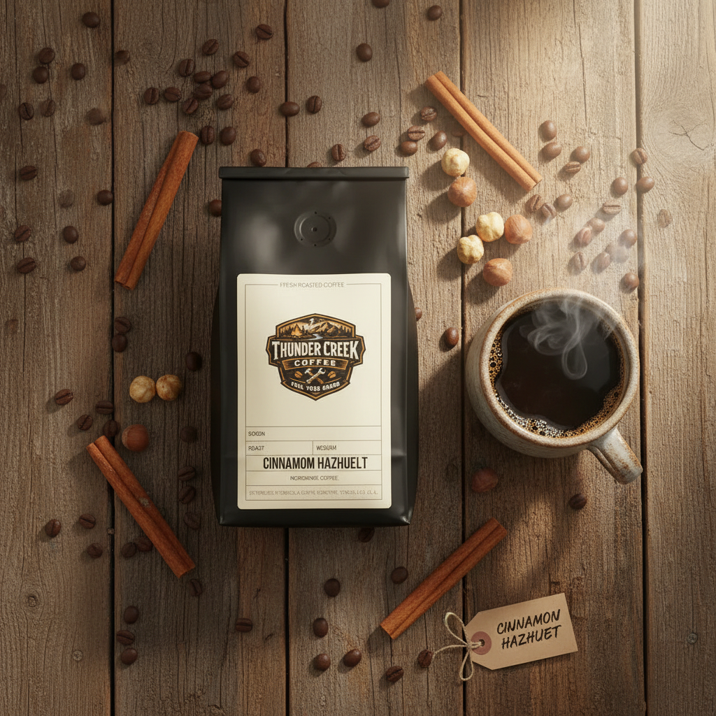 Cinnamon Hazelnut coffee flat lay with ingredients