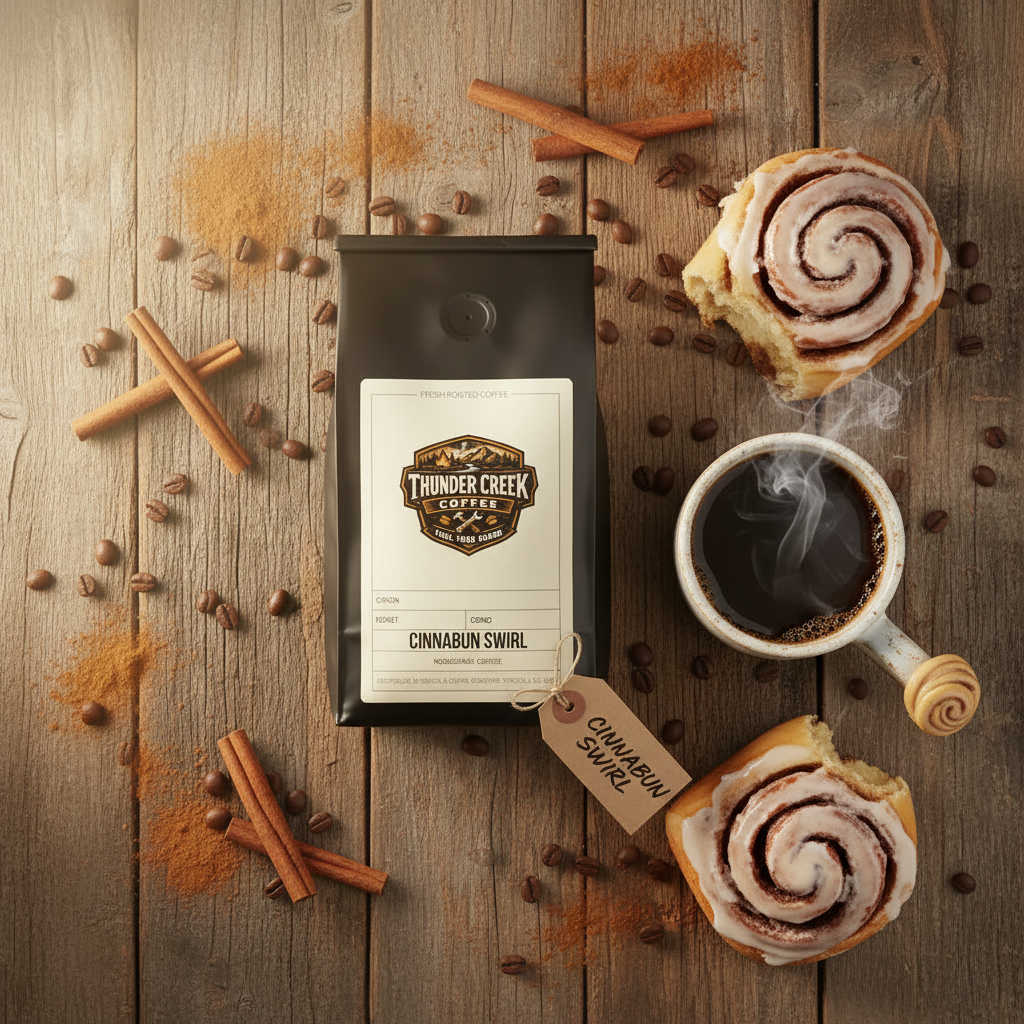 Cinnabun coffee flat lay