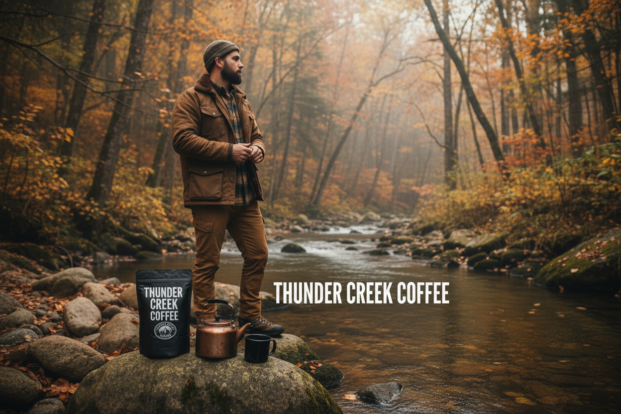Thunder Creek Coffee outdoor banner with brand name